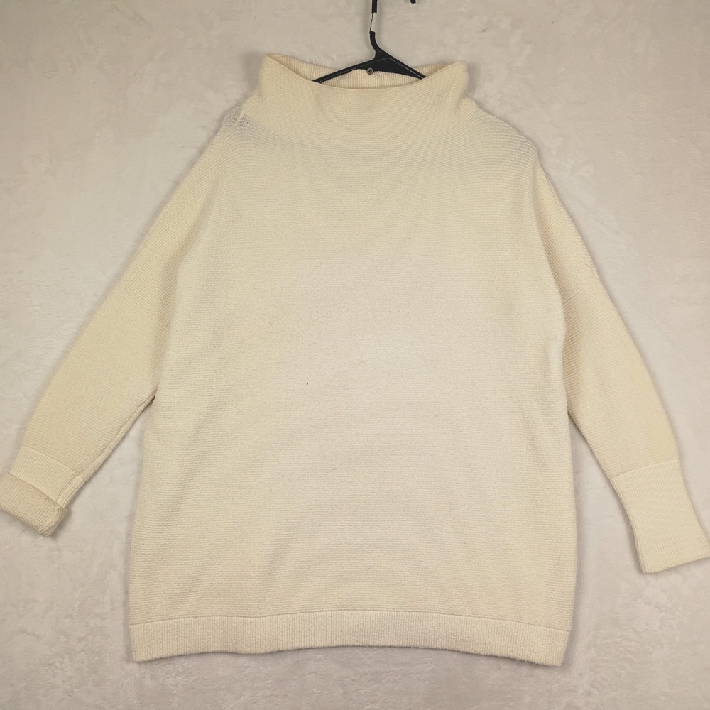 Free People Ottoman Tunic Sweater Womens L Cream Ribbed Knit Mock Neck Oversized